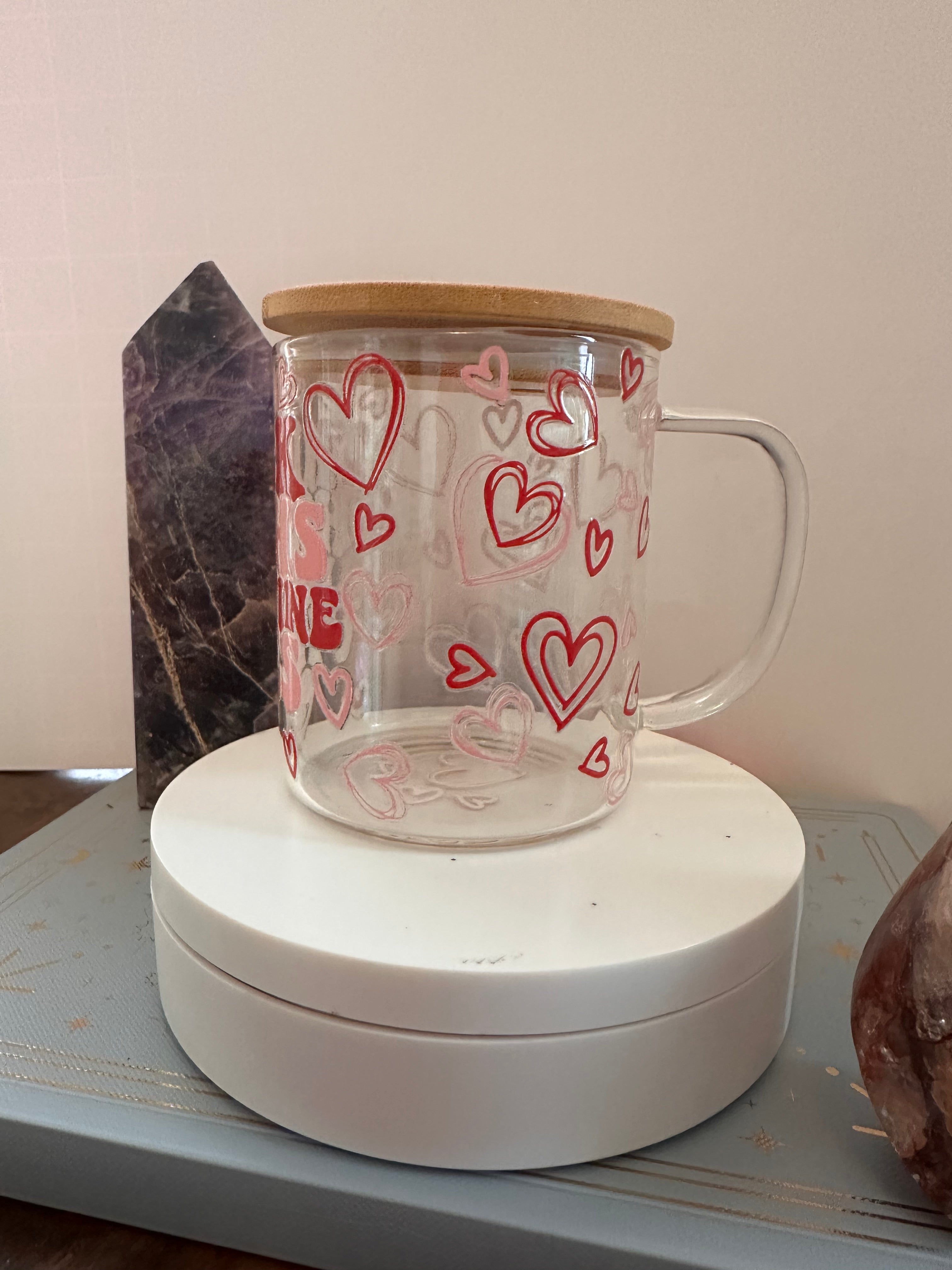 Thick Thighs Valentine VibesClear Glass Mug with Bamboo Lid