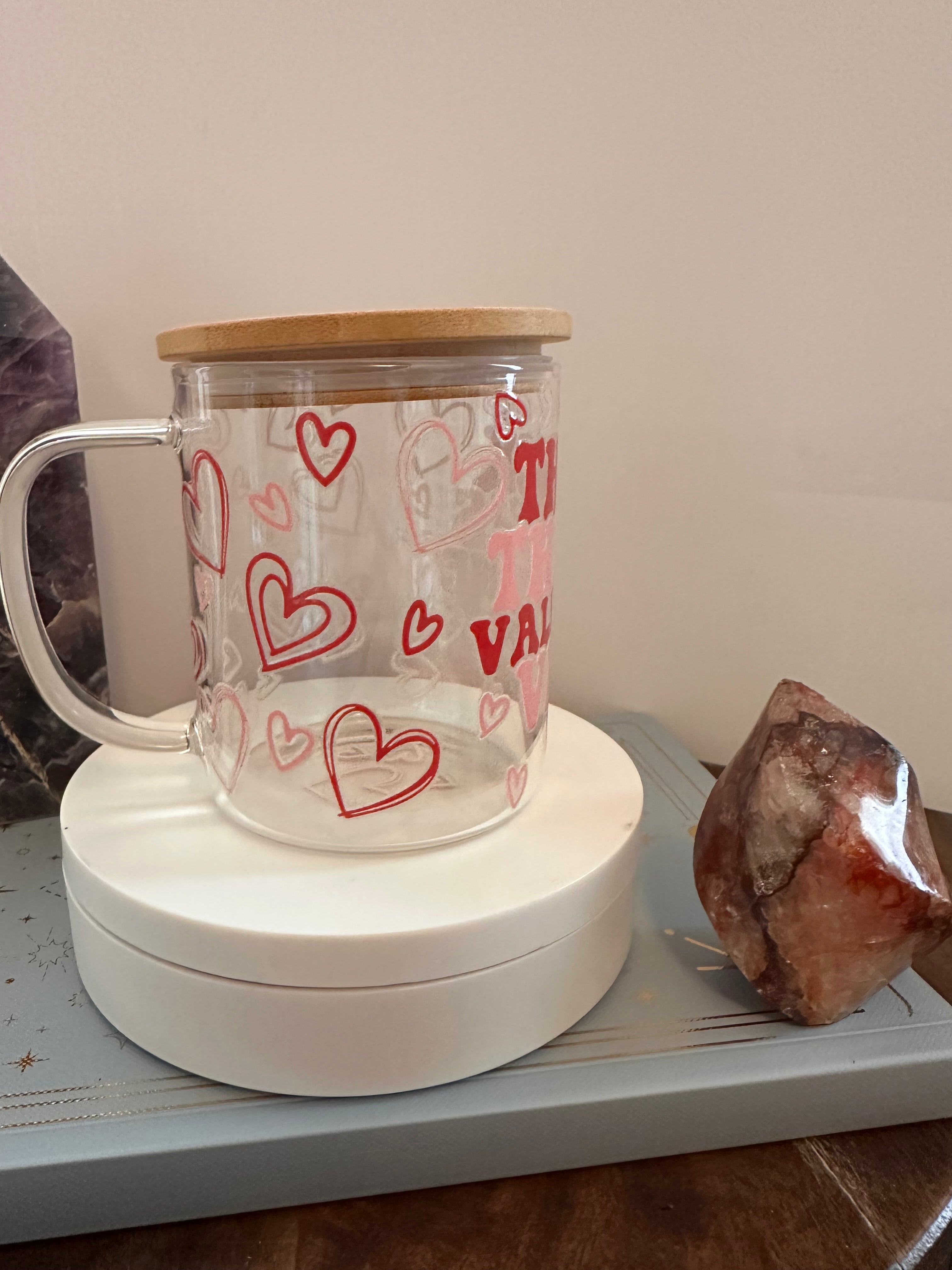 Thick Thighs Valentine VibesClear Glass Mug with Bamboo Lid