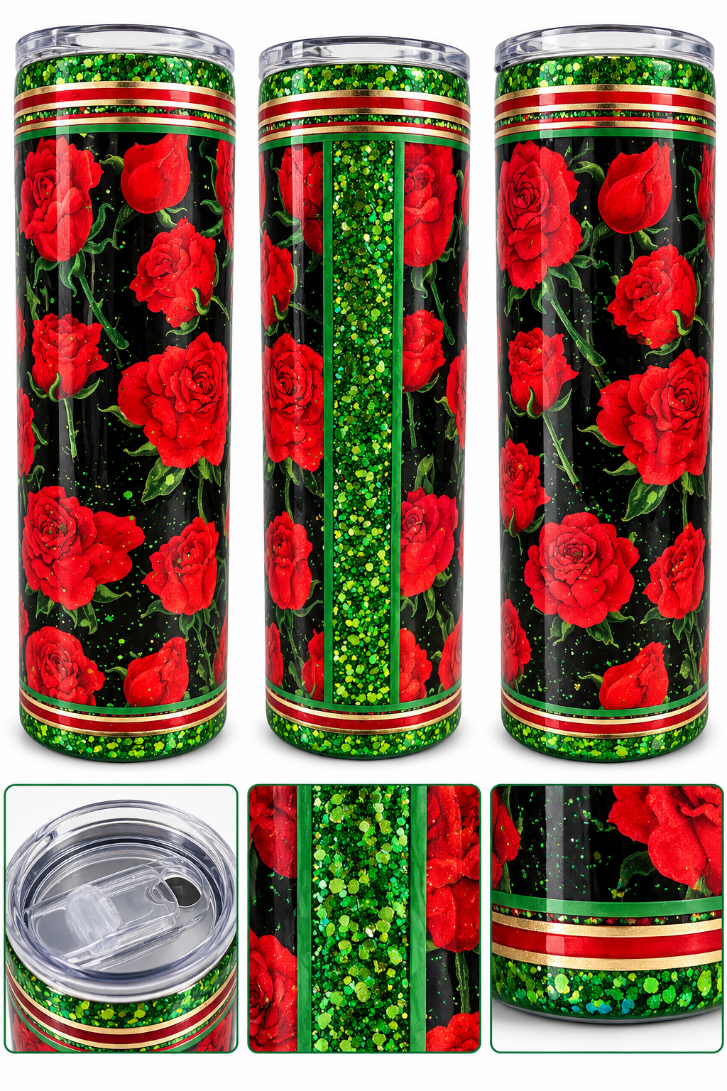 🌹 Red Rose Glitter Snow Globe Tumbler – 20 oz
