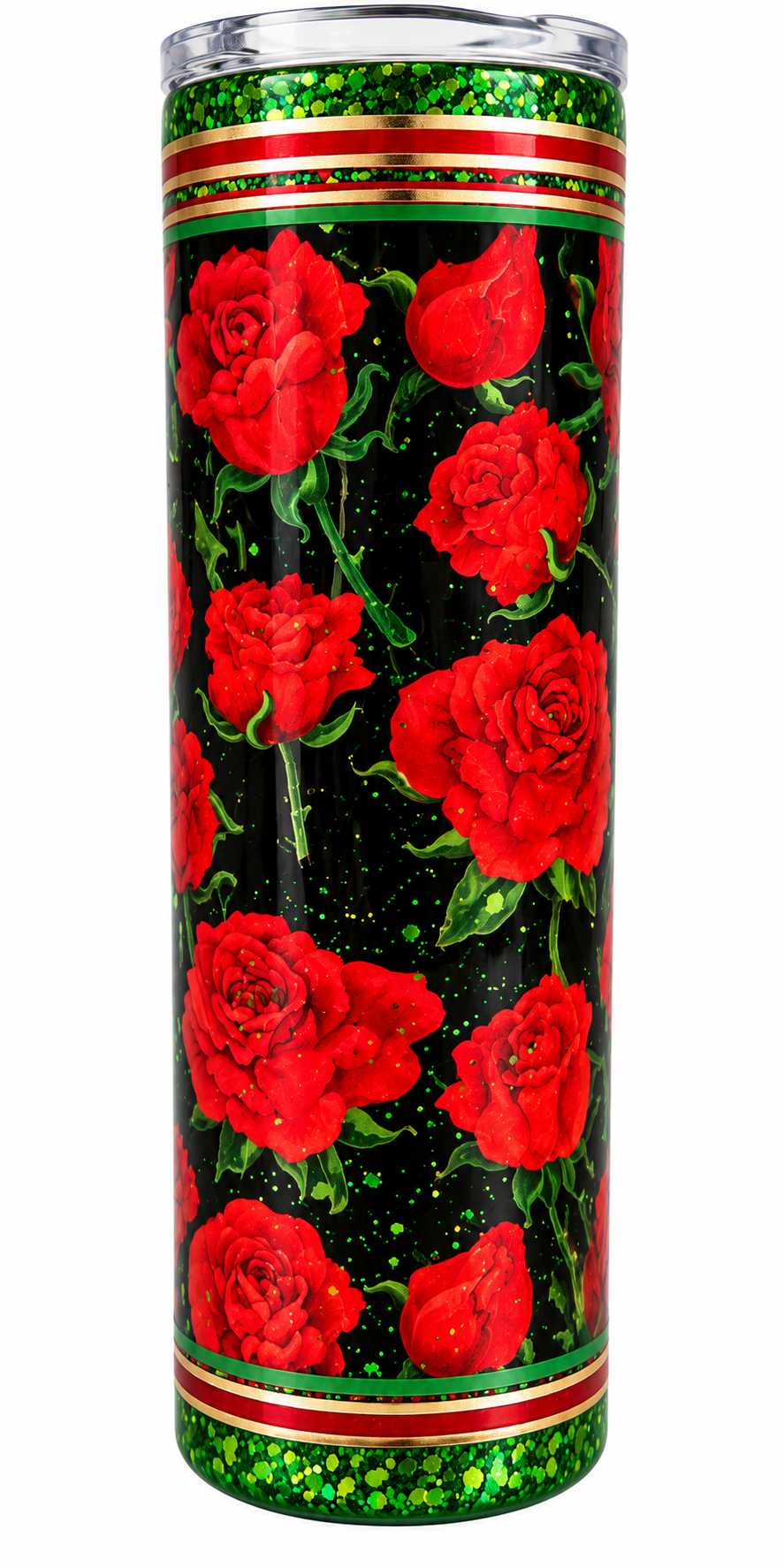 🌹 Red Rose Glitter Snow Globe Tumbler – 20 oz