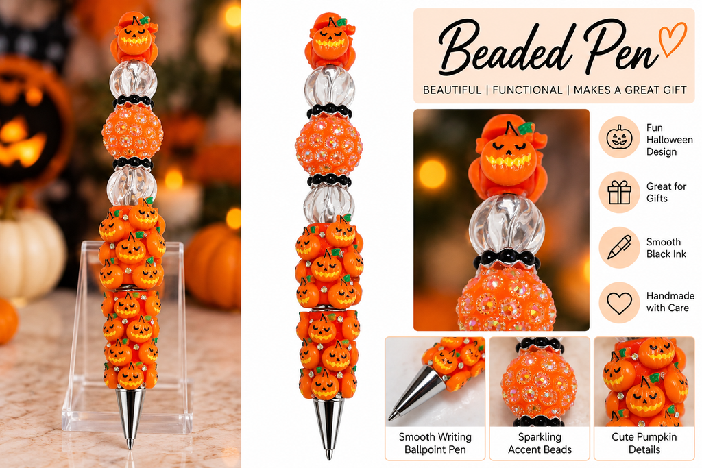 Halloween Jack-O'-Lantern Beaded Pen