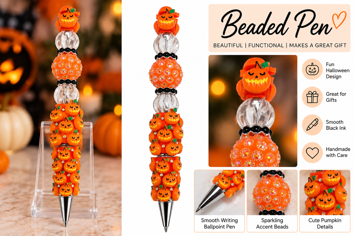 Halloween Jack-O'-Lantern Beaded Pen
