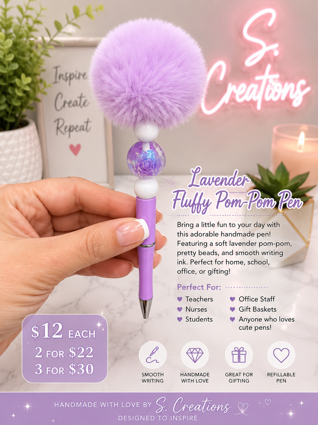 Lavender Fluffy Pom-Pom Pen 💜