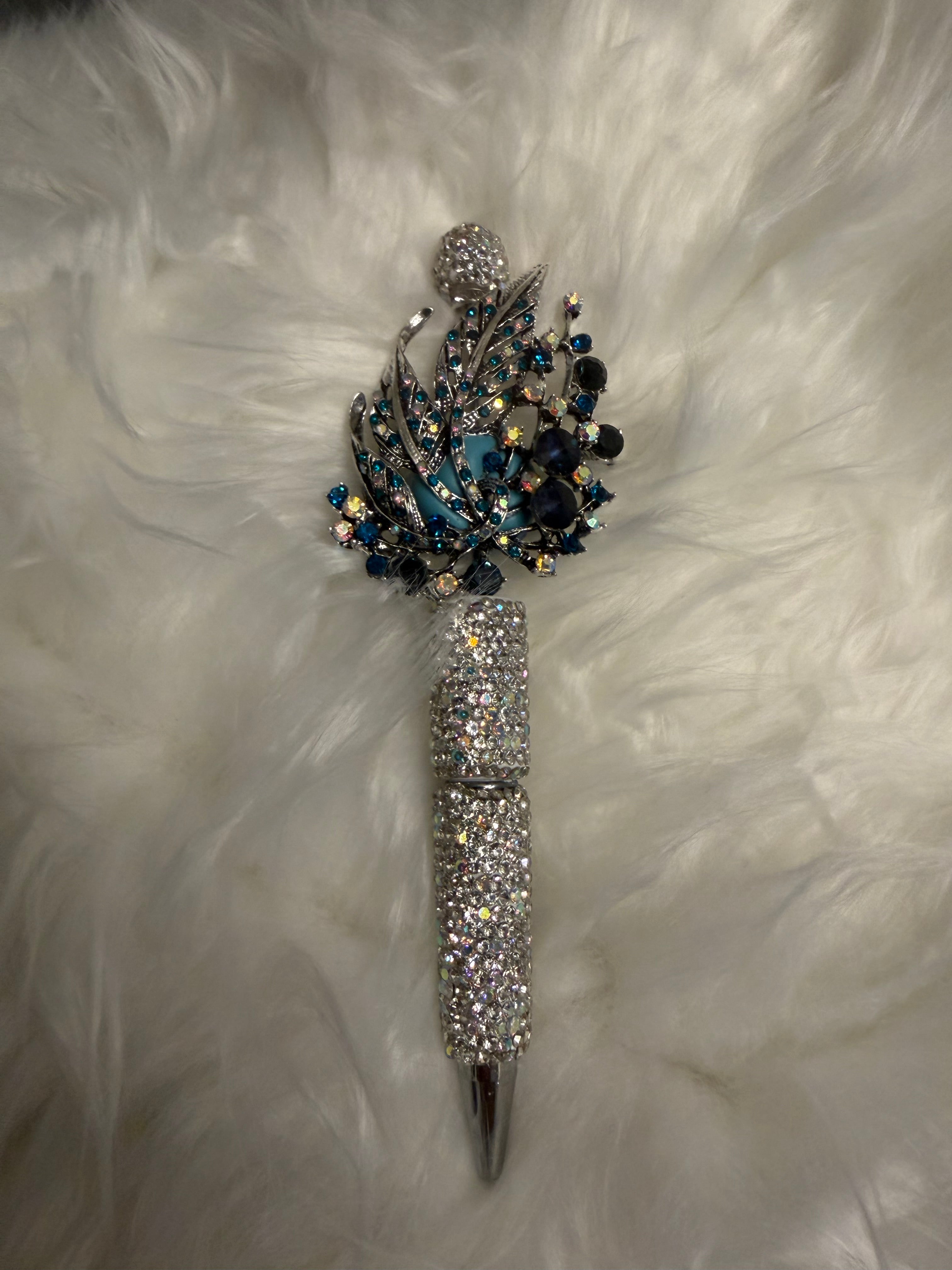 Blue Silver Bling Brooch Pen