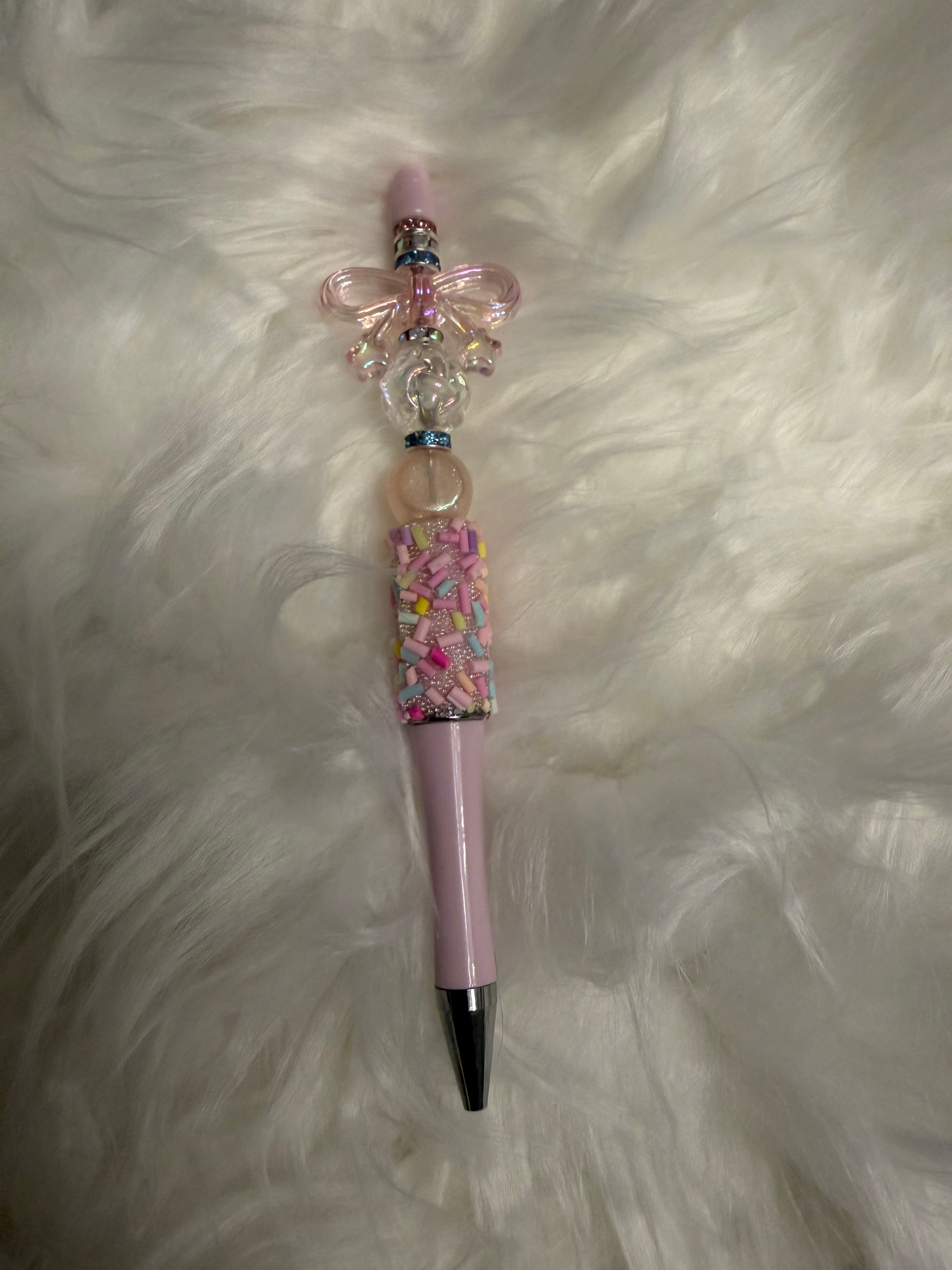 Pink Sprinkle Bow Beaded Pen