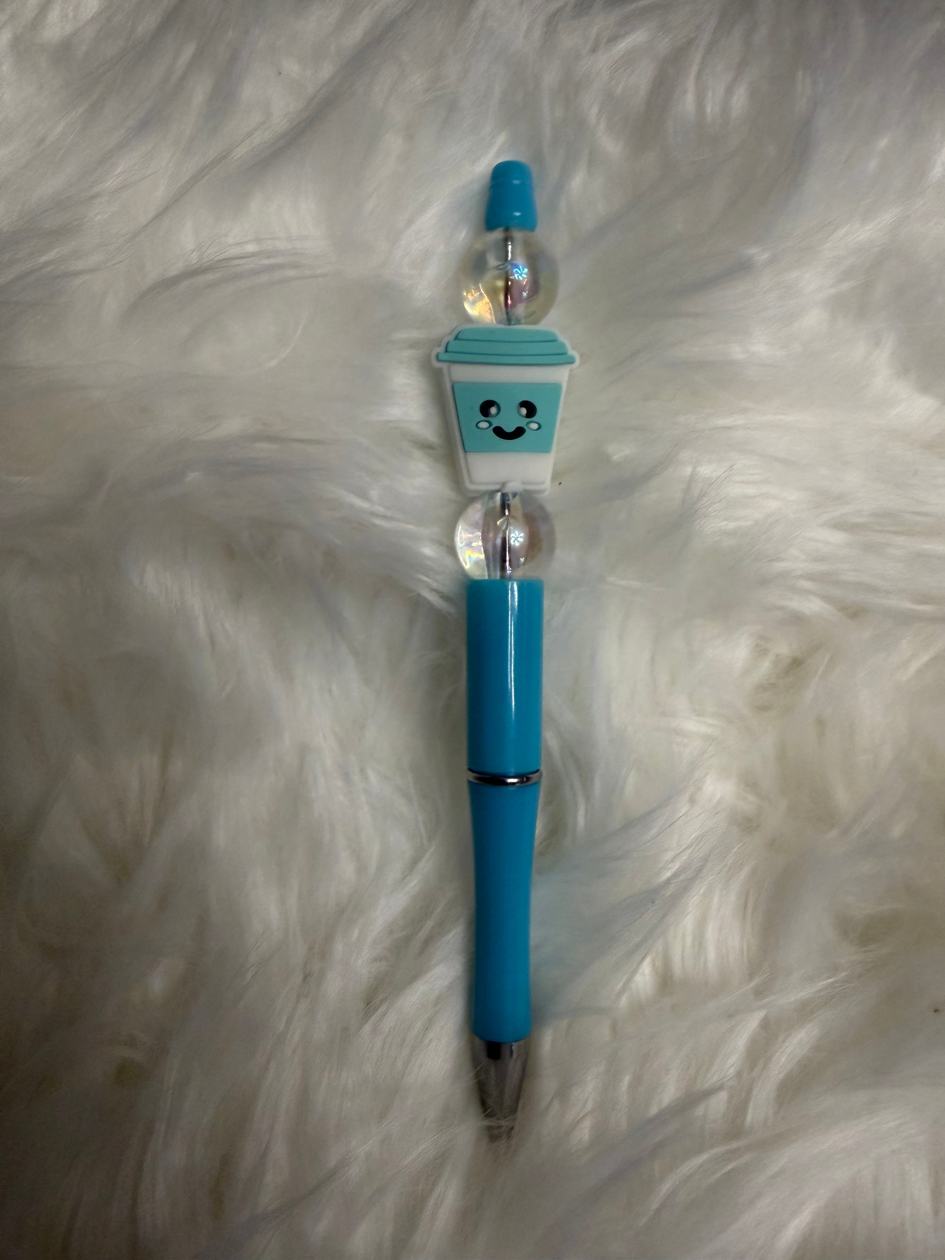 Turquoise Coffee Cup Beaded Pen